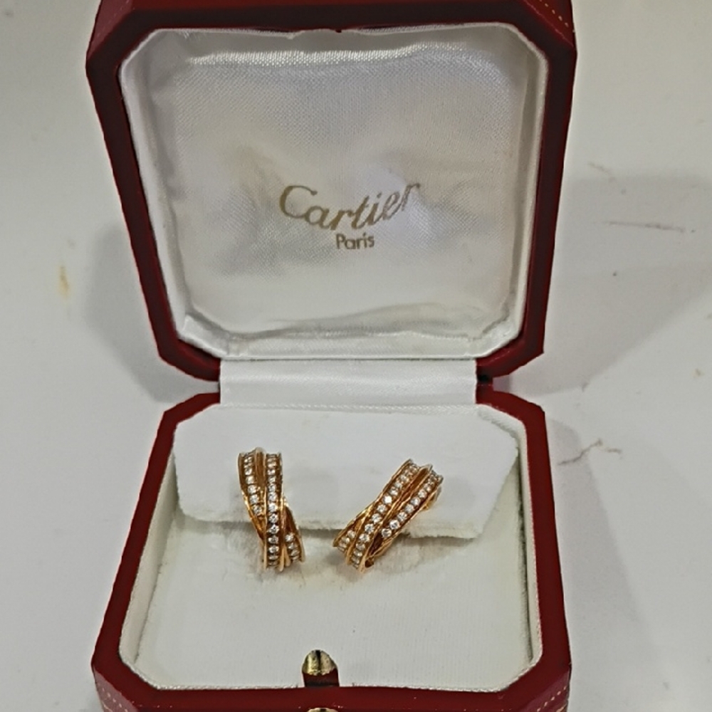 Cartier Gold and Diamond Twisted Hoop Earrings 18K